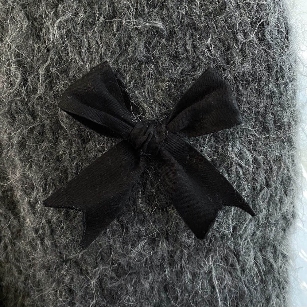 SEA New York pippy gray black ribbon bow chunky knit wool sweater - Picture 9 of 10